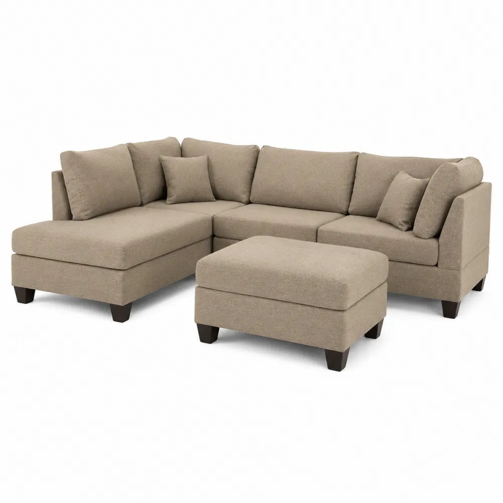 Canapé d'angle en L 5 places tissu beige