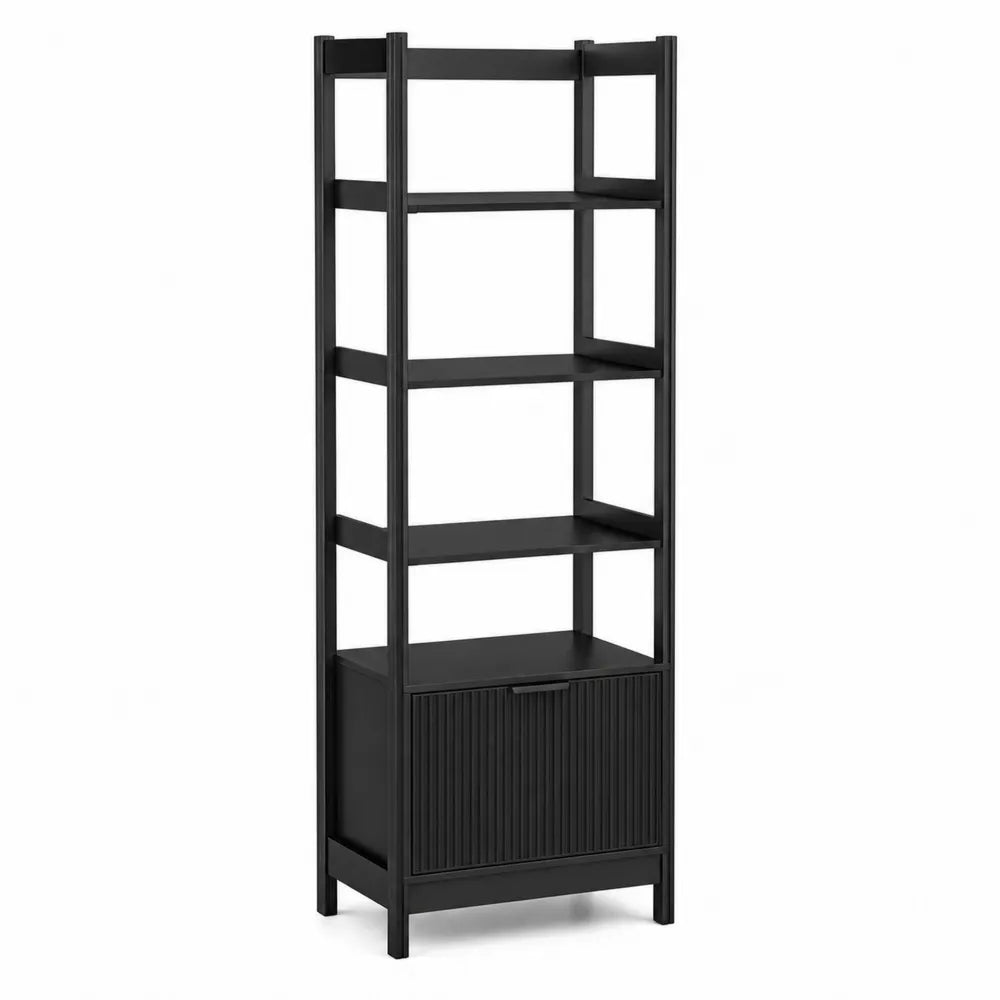 Bibliothèque étagères en bois noir avec placard