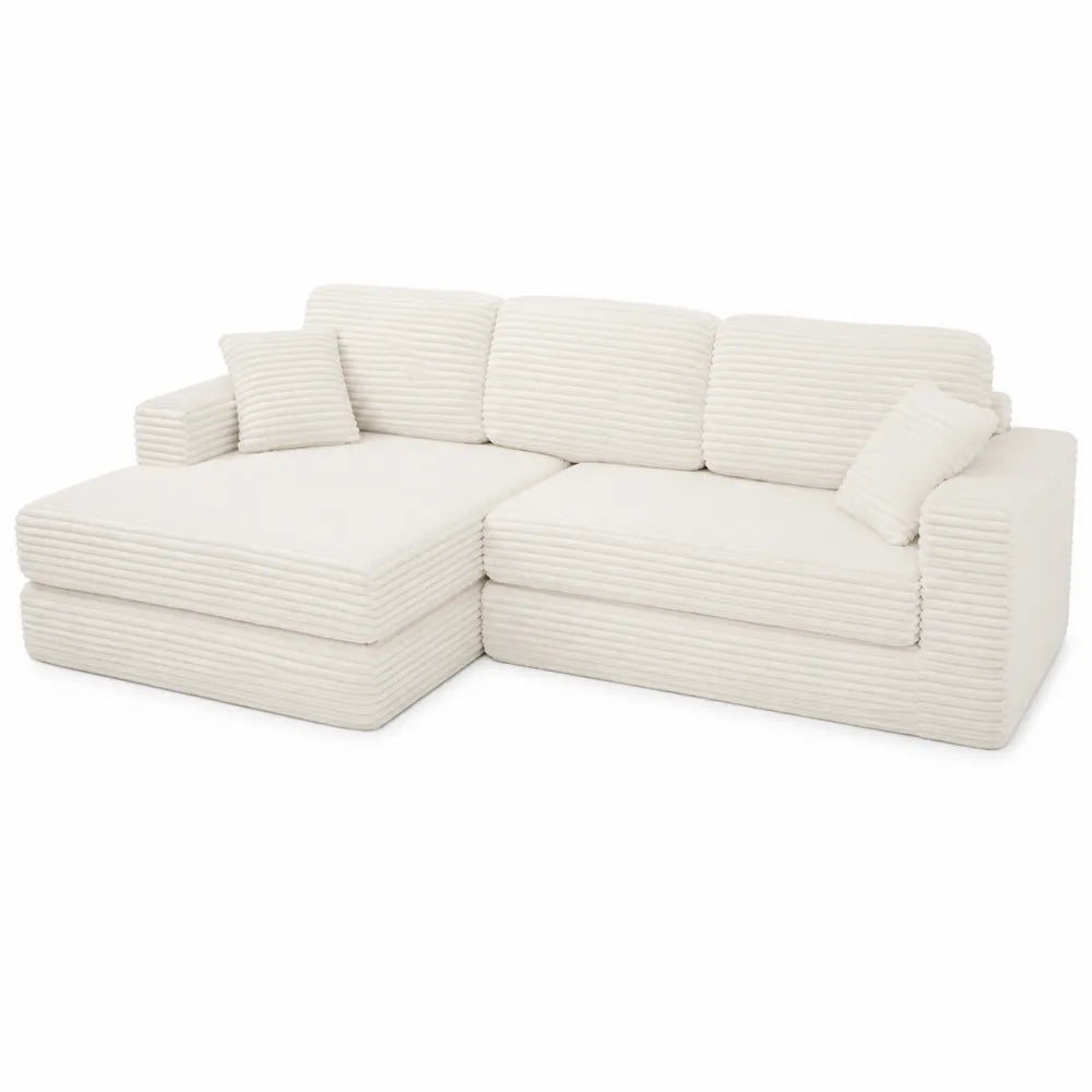 Canapé d'angle en tissu côtelé beige