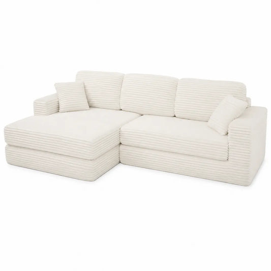 Canapé d'angle en tissu côtelé beige