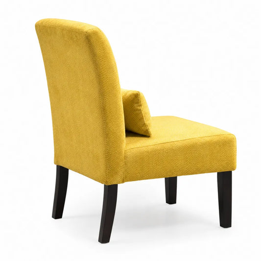 Chaise en bois et tissu polyester jaune avec coussin 85x65x90cm