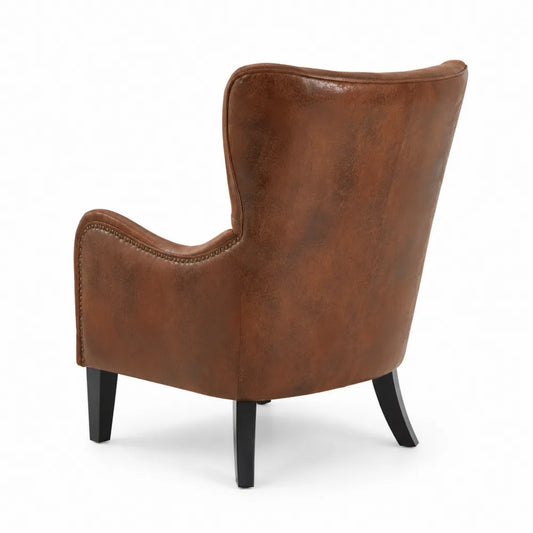 Fauteuil en cuir synthétique marron avec pieds en bois