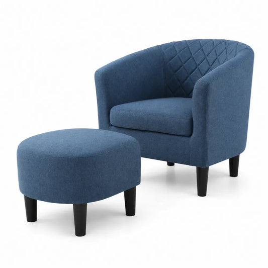 Fauteuil en Tissu avec Repose-pied en Bois Bleu