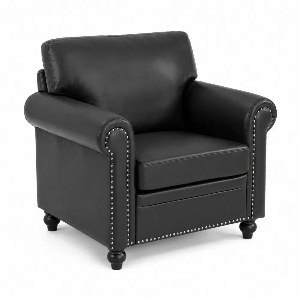 Fauteuil en cuir PU noir avec accoudoirs roulés