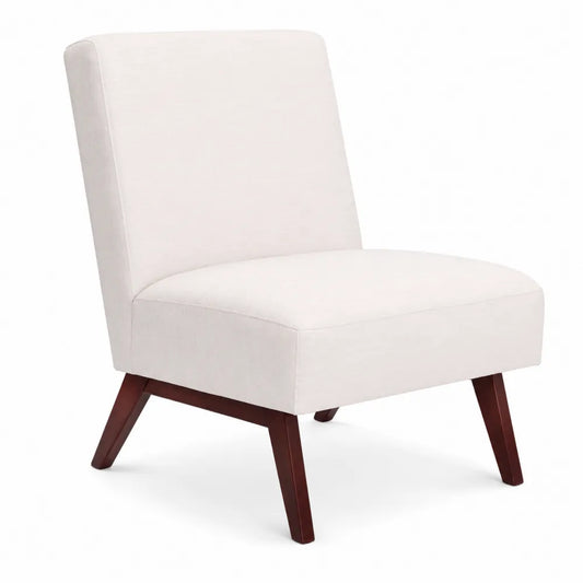 Chaise en tissu beige avec pieds en bois