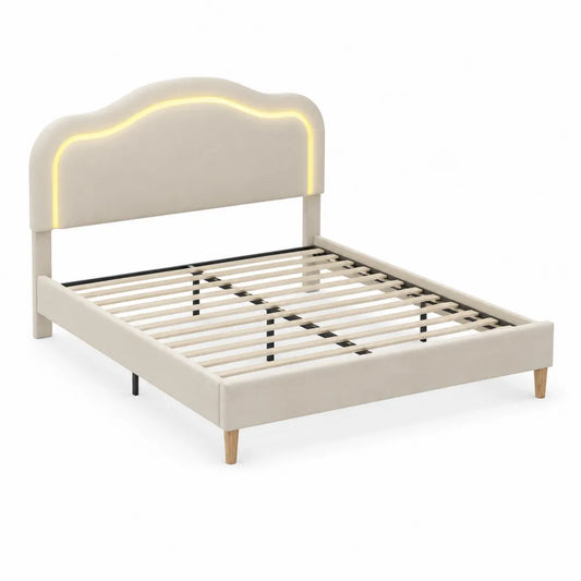 Lit double en tissu avec LED 140x200 cm Beige