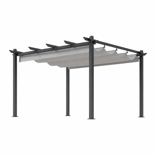 Pergola en métal avec toile rétractable 300x250 cm Gris/Blanc