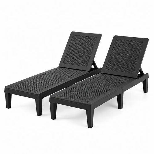 Lot de 2 chaises longues en résine tressée noire