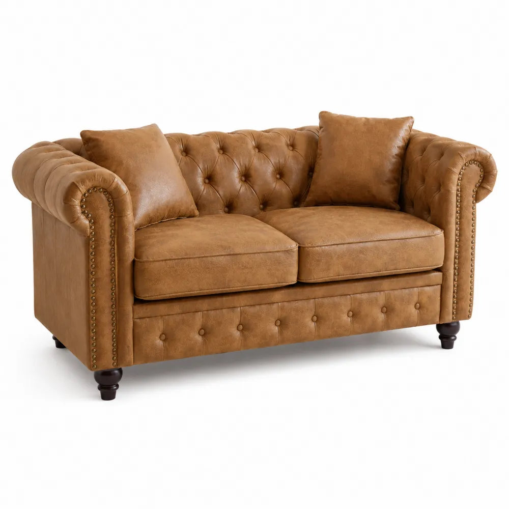 Canapé Chesterfield 2 places en cuir synthétique Marron